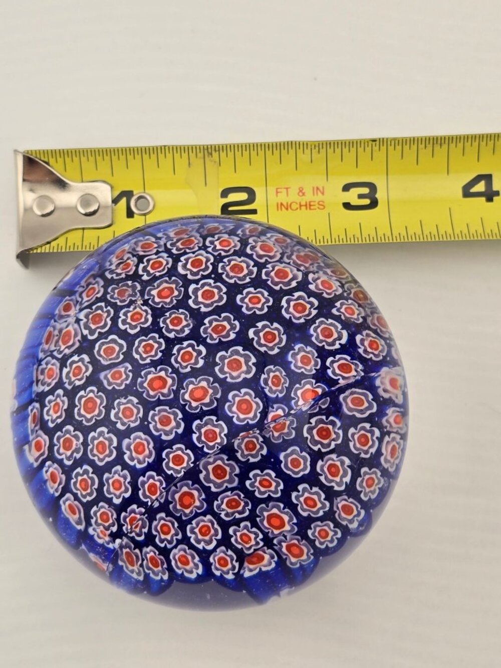 Vintage Handmade Glass Murano Style Millefiori Paperweight Blue Red White - Picture 7 of 7